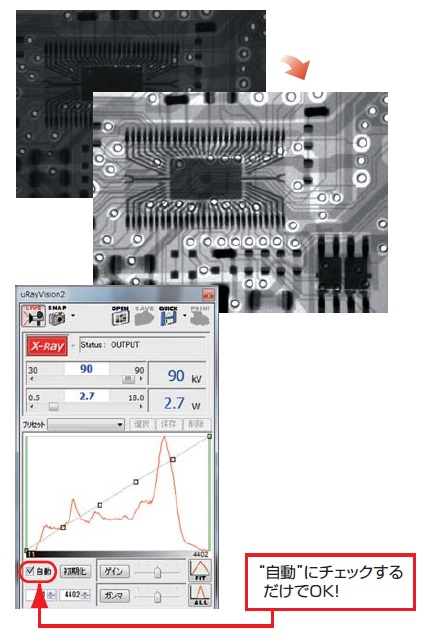 X線非破壊検査装置μnRay8900シリーズ・自動コントラスト調整機能