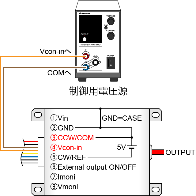 制御端子の接続(電圧源で制御する場合)｜高圧電源モジュールの使い方｜松定プレシジョン